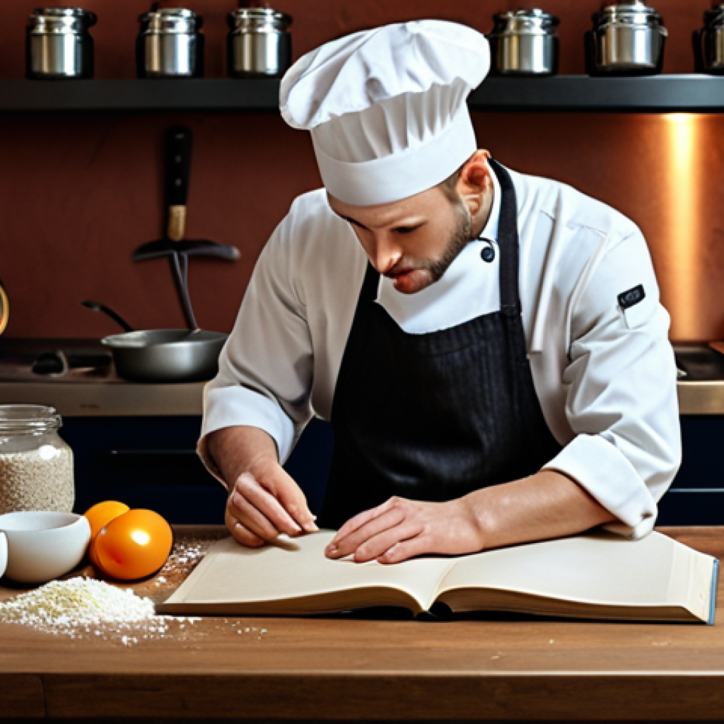 A person thoughtfully crafting open-ended questions, like a chef preparing ingredients, with examples like "What impressed you most in this book?" and considering the context of the question.
